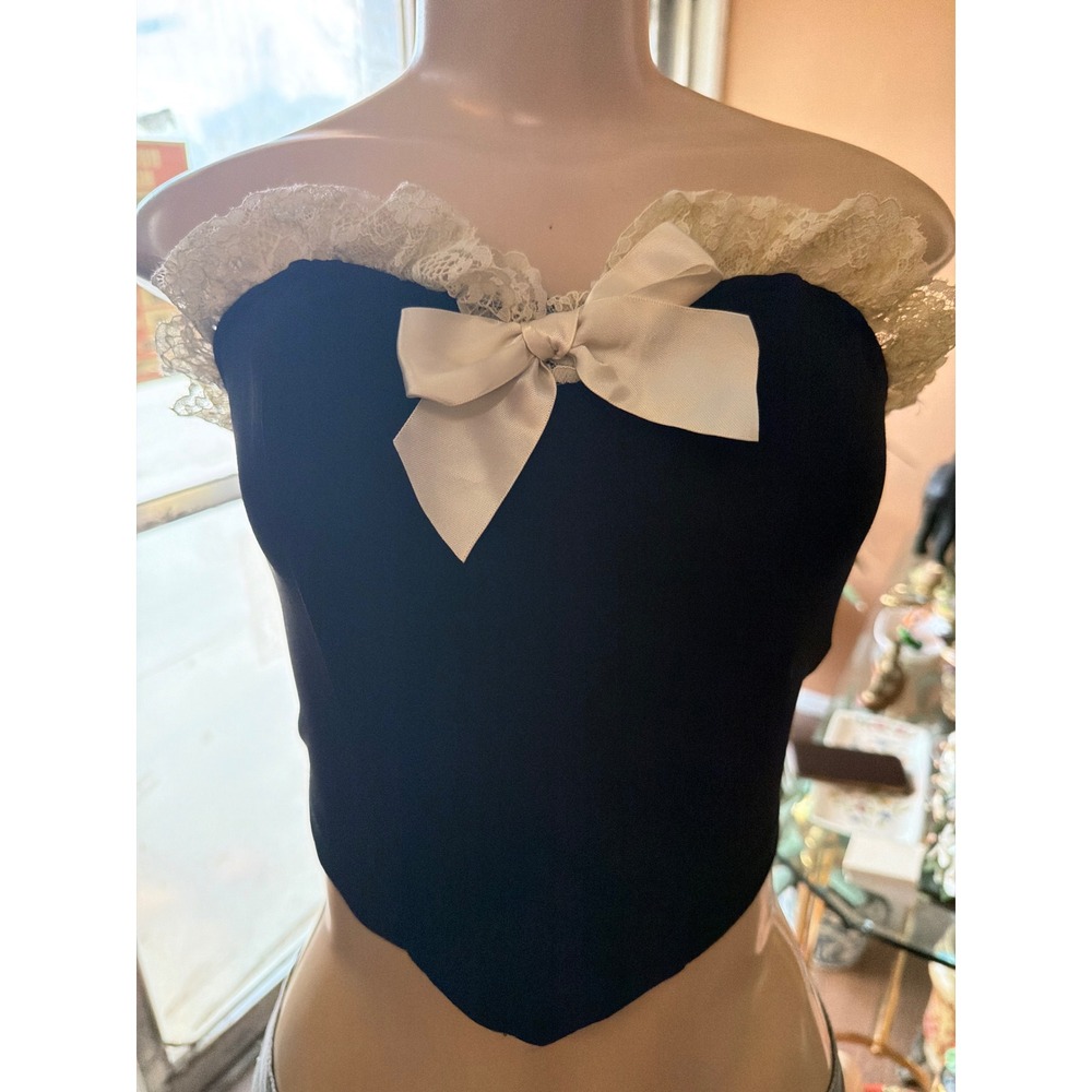 SHEIN Black Lace Trim‎ Bow Strapless Corset Crop Top XS sw221128696665